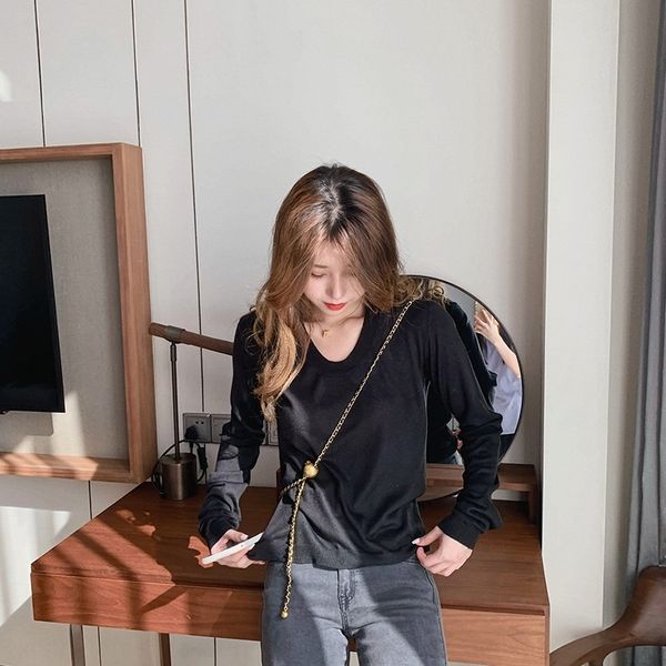 

rvb5g anna anna действительно ароматное "u-образный вырез сердце топ top shirtt-рубашка вязаного дизайна чувство небольшое количество твердо, White