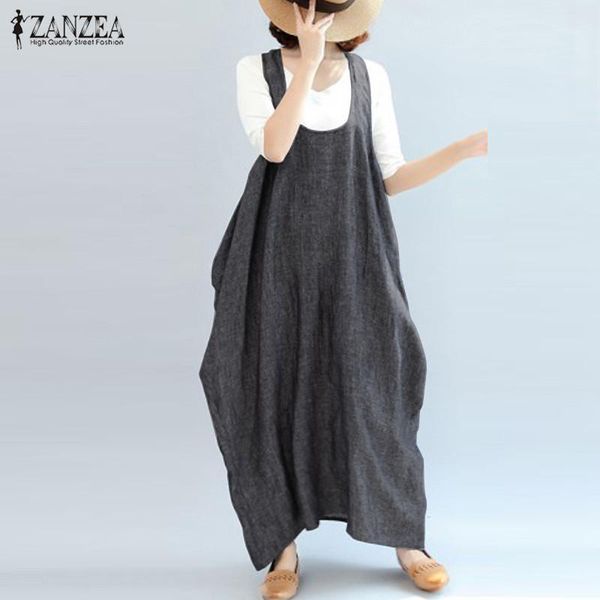 

2020 zanzea women overalls dress summer casual ladies solid party suspender tank vestido female kaftan sarafans dress plus size1, Black;gray