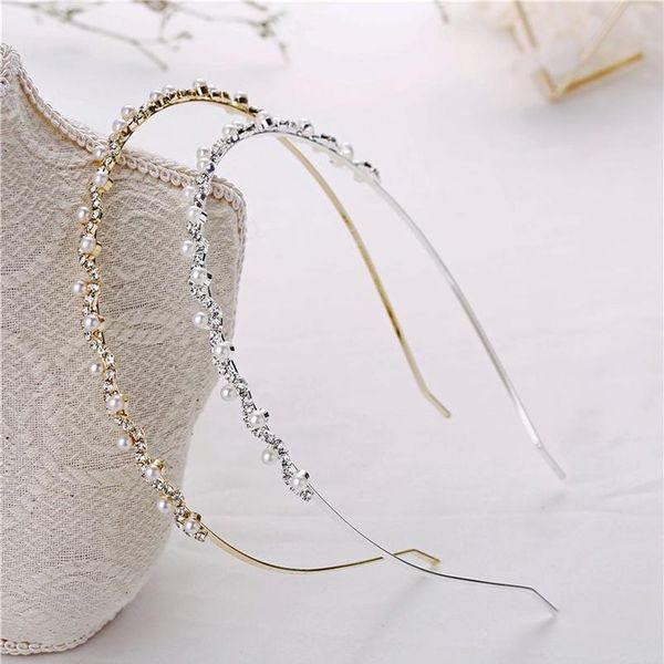 

1 шт. hot crystal hrinestone жемчуг волна для волос женщины bridal свадьба tiara аксессуары для волос корона оголовье мода wmtbrh, Bronze;silver