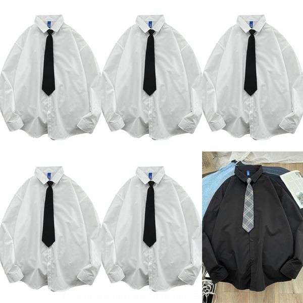 

1bbr3 2020 иностранных мужчин осенью носить простой длинный рукав корейский новый мужской рубашки в стиле с tie рубашка tusxy, Black