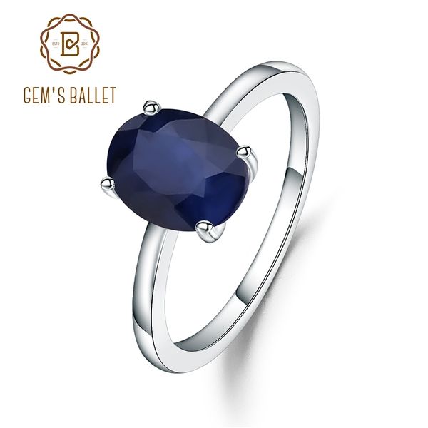 

gem's ballet 2.02ct oval natural blue sapphire wedding band ring 925 sterling silver birthstone engagement ring for women y200321, Slivery;golden