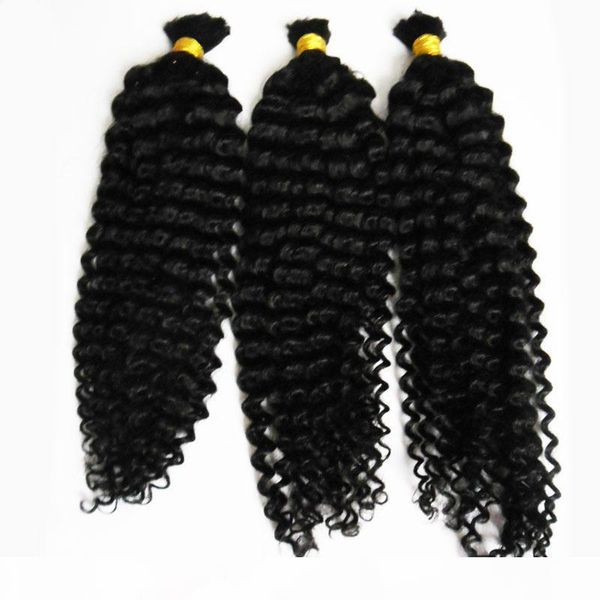 

natural color mongolian afro kinky bulk human hair 300g braiding human hair no weft 3pcs human braiding hair bulk curly, Black