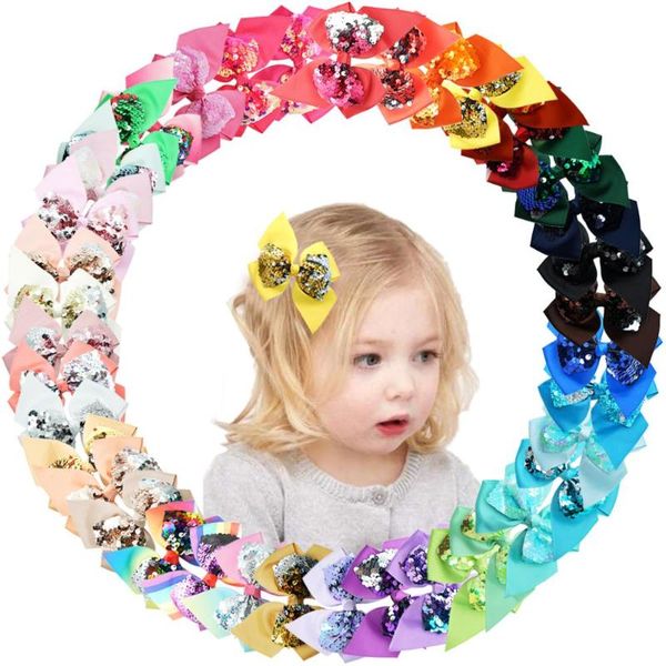 

hair accessories 40pcs sequin bows clips 4.5inch grosgrain ribbon reversible alligator, Slivery;white
