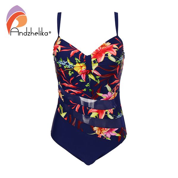 

andzhelika bikini plus size swimwear women one piece swimsuit mesh floral patchwork bodysuit summer bathing suit monokini y200824, White;black