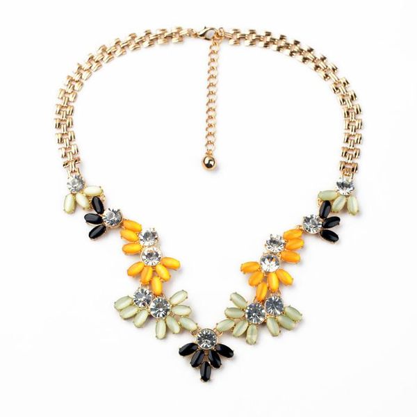 

chokers dress match arrival resin zinc alloy wide gold color chain women gem bright colorful statement necklace, Golden;silver