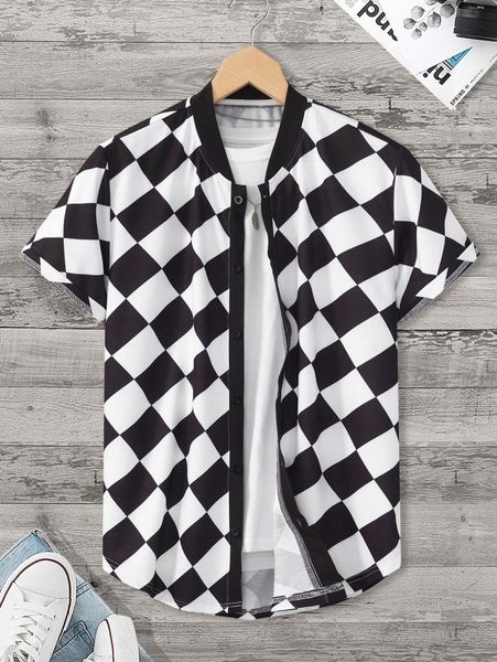 

men checker print shirt without tee x7uz#, White;black