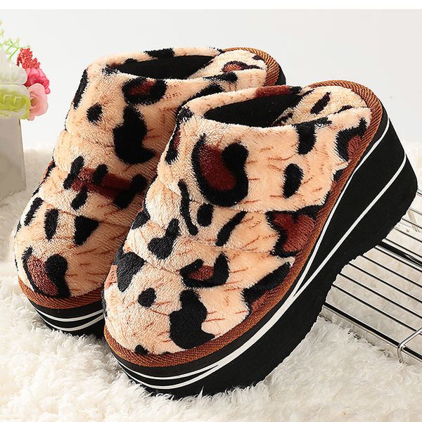 

winter many styles leopard warm nonslip high heels thick bottom wedges ladies indoor outdoor home shoes big size cotton shoes y200706, Black