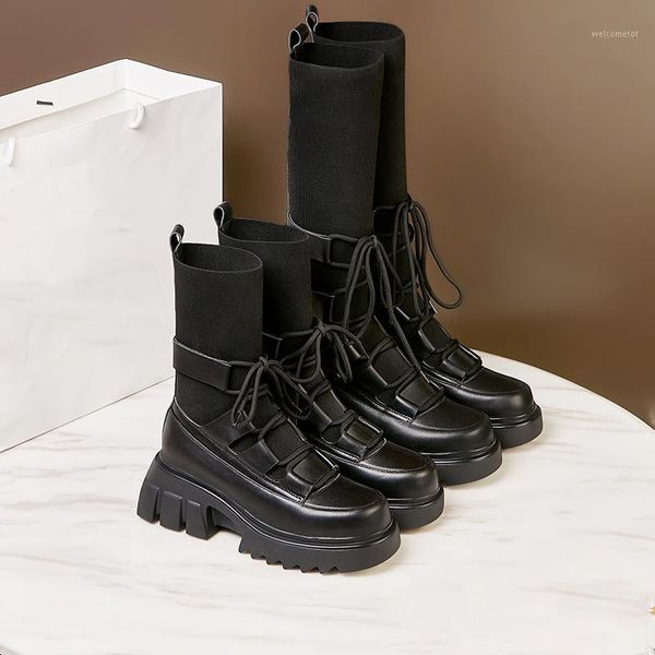 

guidibasicgenuine leather women boots platform high for women lace-up boots a05-mumu666999-90861, Black