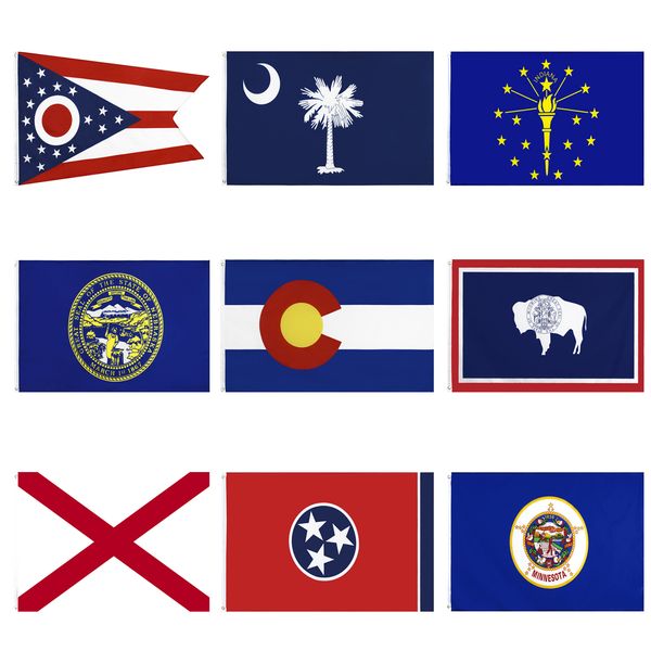9 Eyalet Alabama Tennessee Bayrağı Minnesota Indiana Wyoming Ohio ABD Devlet Freeshipping Banner Dekorasyon için Karma Sipariş Doğrudan Fabrika 90x150