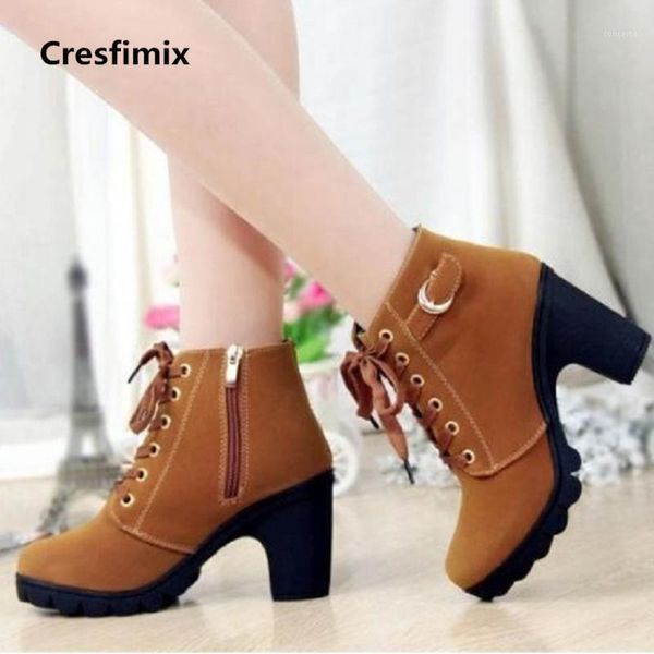

cresfimix women fashion spring & autumn lace up ankle boots lady cute comfortable brown anti skid boots botas femininas a7191, Black