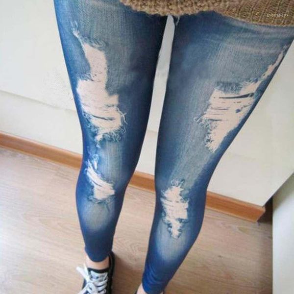 

wholesale-2020 new style fashion trendy stylish retro punk women girls pants slim flange hole wash jean denim ripped leggings, Blue
