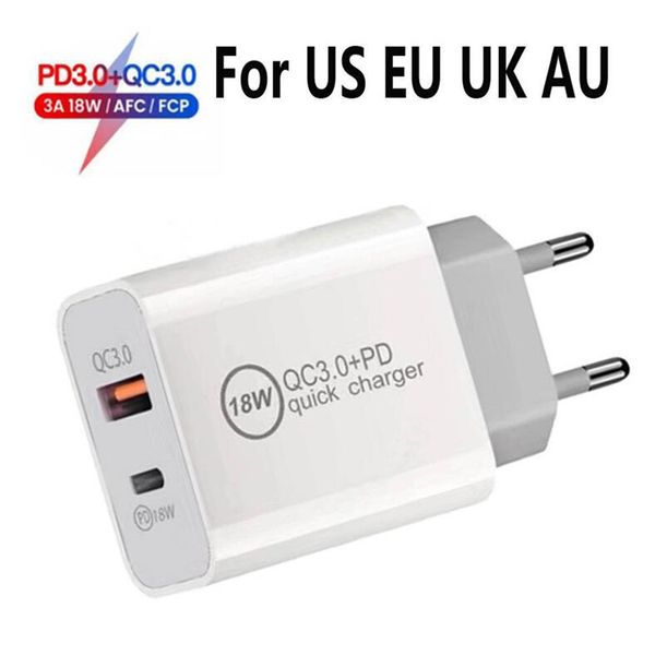 

qc 3.0 pd 18w fast charging quick charge eu us usb type c wall charger plug for phone 12 11 note 20