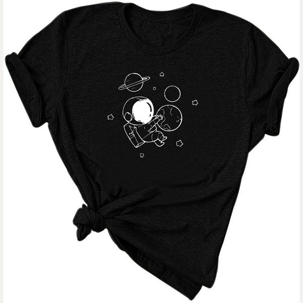 

lh2056 2021 summer new fashion brand astronaut pattern printing loose casual comfortable round neck cotton short-sleeved t-shirt women, White