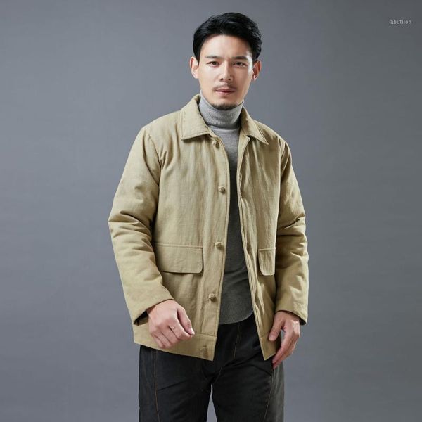 

men's down & parkas men winter slim fit cotton padded jacket overcoat male linen casual thicken warm coat outerwear1, Black