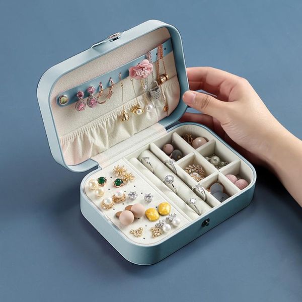 

2021 women square shaped jewelry box earrings necklace organizer travel portable pu leather ring multi-function storage case bag