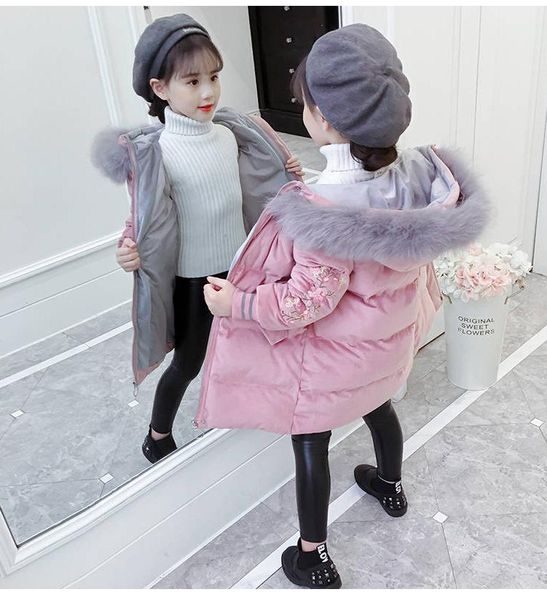 

down coat 2021 winter fashion teens girls outerwear children thick clothes kids hooded jacket student long cotton, Blue;gray