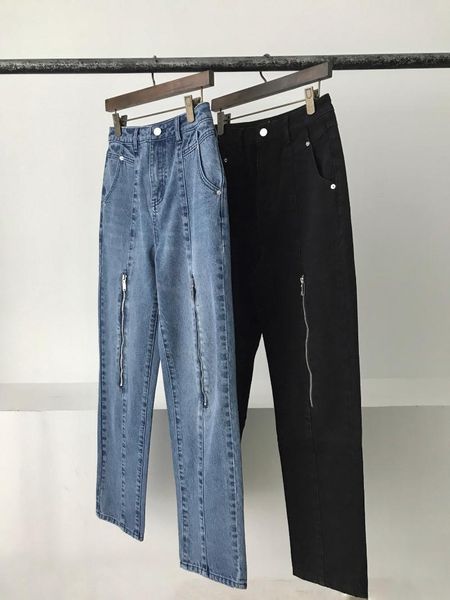 

men's jeans good quality 2021 we11done zippe faded denim pants men women couple oversized hip-hop high street pencil, Blue