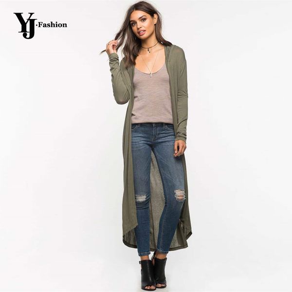 

fashion black green autumn cardigans women full-sleeved long thin coats 2019 irregular hooded cotton sweaters pull femme t200319, White;black