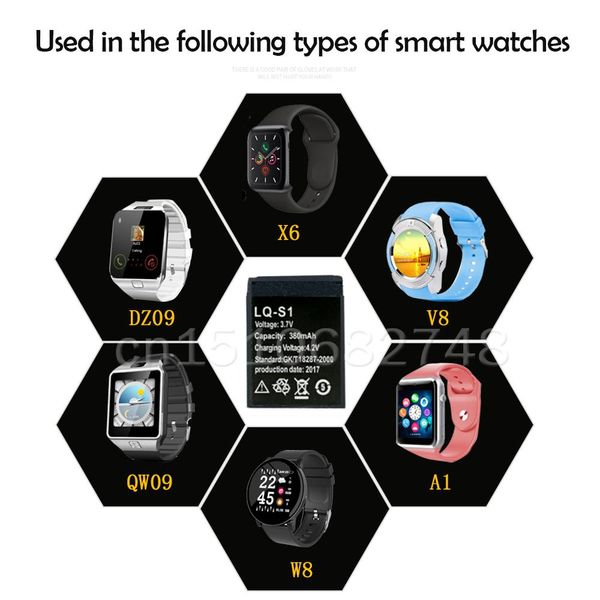 

3.7v 380mah lq-s1 smart watch battery аккумуляторная батарея литий-полимерная батарея для смарт-часы hlx-s1 qw09 dz09 w8 a1 v8 x6 sqcahl, Bronze;slivery