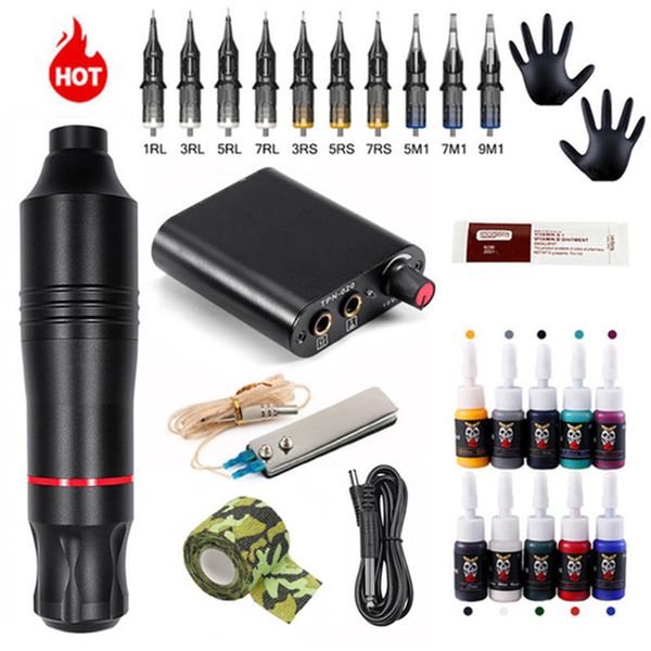 

complete tattoo machine set rotary gun tattoo pen tattoo power ply cartridges needles permanent makeup machine accessories