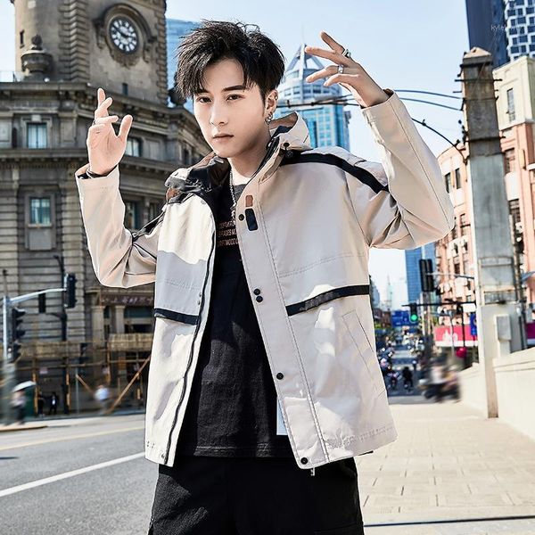 

men jacket brand new 2019 loose windbreaker jacket men front pocket young man hooded jackets casual outwear coats1, Black;brown