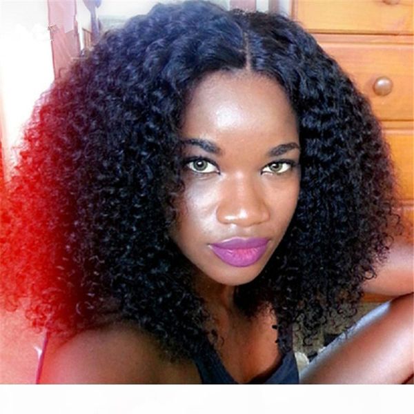 

kinky curly human hair wigs for black women 180 denisty virgin brazilian human hair full lace wigs thicker lace front wig, Black;brown