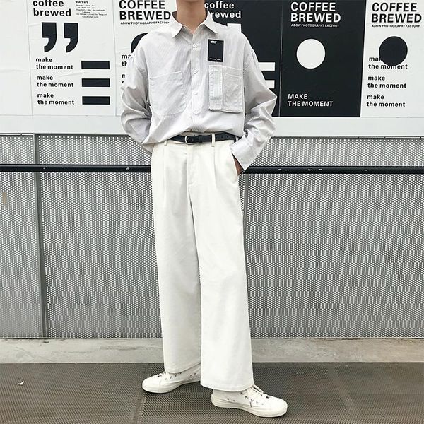 

2020 white corduroy pants men's fashion cotton straight casual pants streetwear wild loose hip hop trousers mens business dress, Black