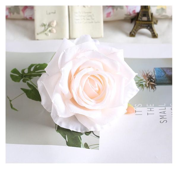 

30pcs/lot 13cm large artificial white rose silk flower heads diy wedding decoration wreath scrapbooking craft fake sqcfms