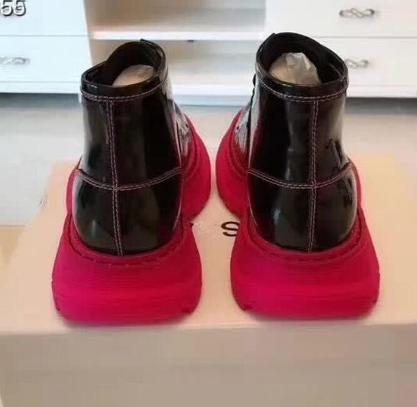 

pink thick bottom women boots flats cool lace up ankle boots motorcycle shoes woman, Black