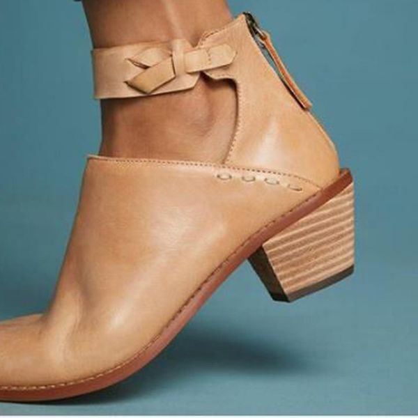 

women faux suede boots daily chunky heel zip shoes breathable female comfortable shoes new spring autumn pu leather short boots, Black