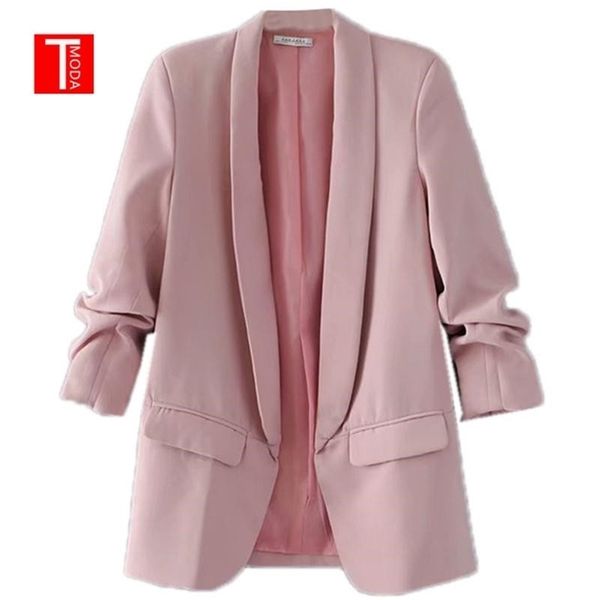 Coleira de xaile rosa elegante escritório senhoras workwear blazer manga longa regular fit minimalista mulheres blazer 7 cores lj200814