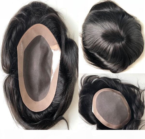 

mono с pu периметр мужчины toupee самые продаваемые черные волосы необработанные китайский человеческих волос шелковистые прямые тупею для b, Black