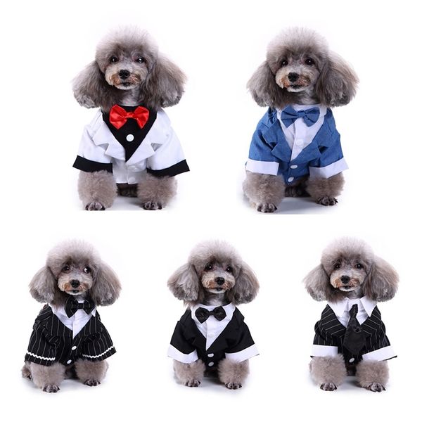 Gentleman roupas para animais de estimação cão terno listrado smoking laço casamento casamento vestido formal para cães halloween roupas de natal roupa engraçado traje 201127