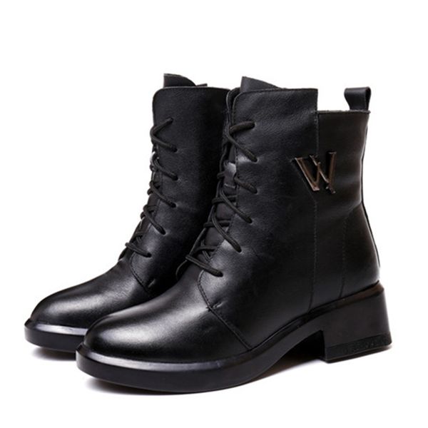 

morazora new fashion snow boots women genuine leather ankle boots lace up zip med heels platform boots woman winter shoes 201021, Black