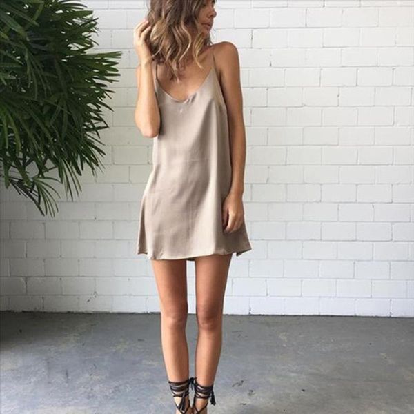 

2019 summer women silk mini dress spaghetti strap backless short satin slip dress fashion satin beach dress drop shipping #0904, Black;gray