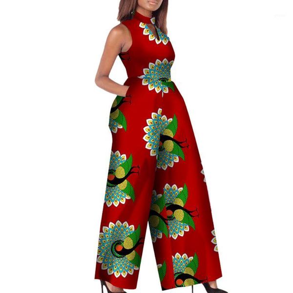 

stock size low price african o-neck sleeveless romper wide leg pants wy22441, Red