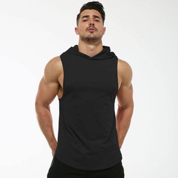 

2020 summer cotton sleeveless american&european men's hoodies for gym fitness sport workout wear, Black