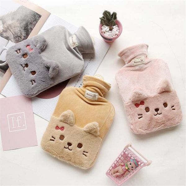 

1000ml creative cat portable water bottle winter bowknot plush warm cute student water filled explosion proof hand warmers wmtskb