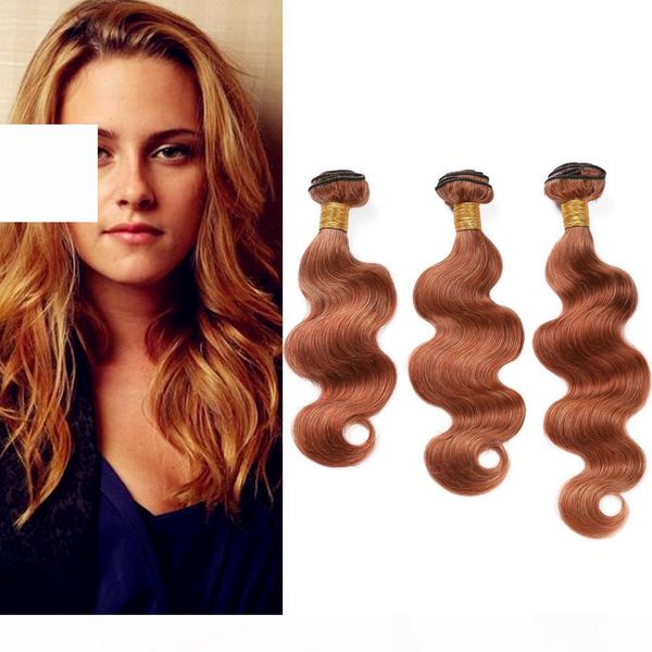 

medium auburn human hair bundles body wave virgin hair weaves #30 light brown brazilian wavy human hair extensions double wefts 300gram, Black;brown
