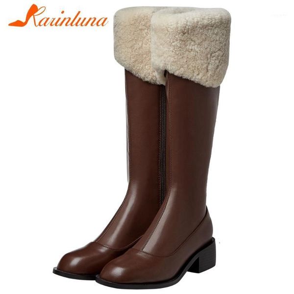 

karin new fashion ladies 2020 elegant outdoor boots autumn chunky heels mid calf women boots genuine leather women shoes1, Black