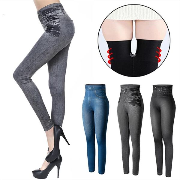 

plus size fashion slim women leggings faux denim jeans leggings long pocket printing summer casual pencil pants, Black
