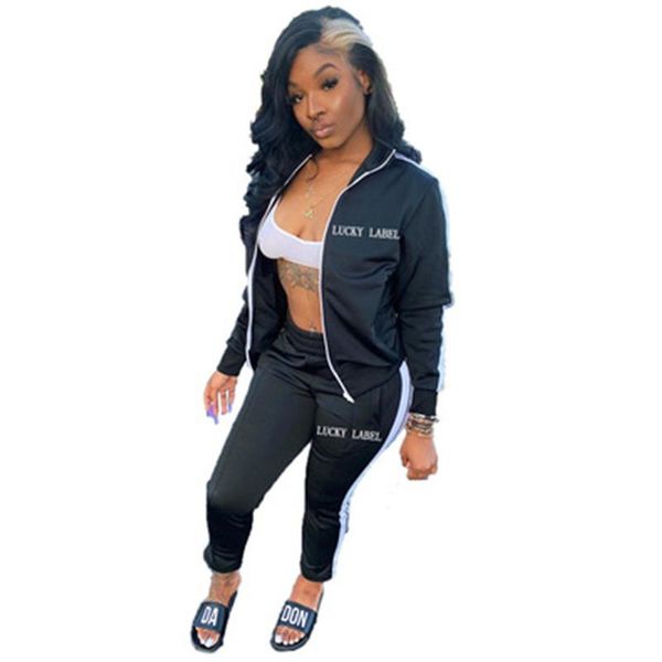 

женщины lucky label костюмы тенденции моды с длинным рукавом кардиган молния куртки пальто брюки комплекты дизайнерские осень женский тонкий, Gray