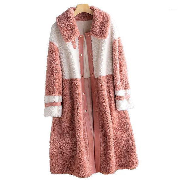 

real fur coat 100% wool jacket autumn winter coat women clothes 2020 korean vintage sheep shearling suede lining zt38901, Black