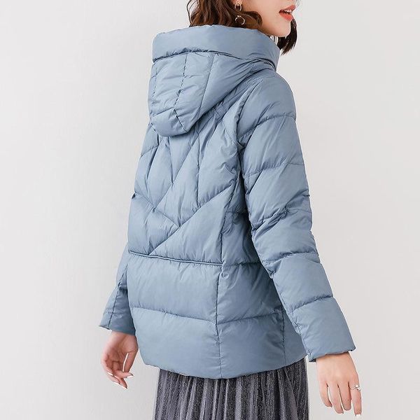 

women's down & parkas jacket hooded white duck coat winter autumn light puffer doudoune femme hiver wd1y19118 kj3677, Black