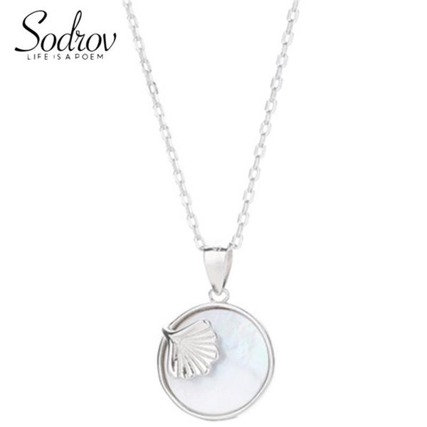 

chains sodrov 925 sterling silver necklace pendant for women japanese pearl shell ginkgo round jewelry necklae