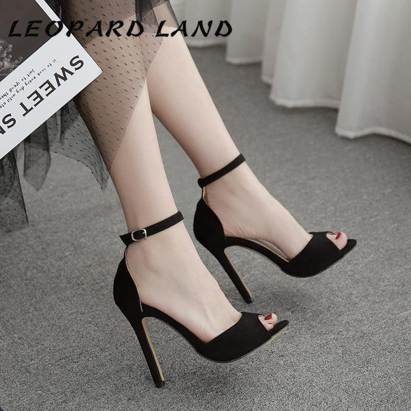 

leopard land 2020 summer suede buckle women's high heels stilettos black a- line women's plus size sandals zl
