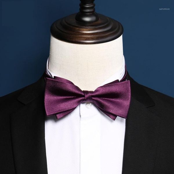 

2020 brand new fashion men's bow ties wedding double fabric purple silk bowtie banquet host party butterfly tie with gift box1, Black;gray