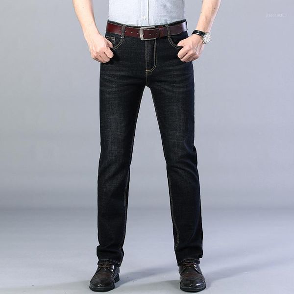 

autumn men casual straight jeans male business fashion cropped leggings long pants elasticity big size 40 loose denim trousers1, Blue