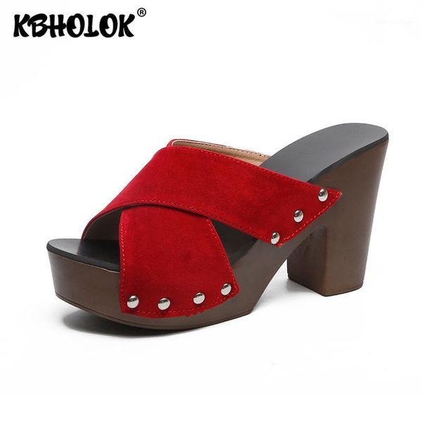 

slippers large size women high heel 2021 summer woman platform female slipper high-heeled slides suede pu shoes1, Black