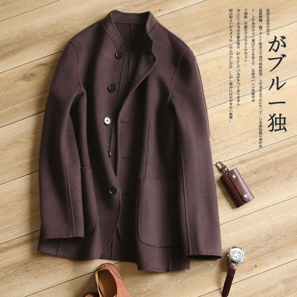 

emperament handmade double-sided wool coat men's coat 2021 autumn woolen men's1, Black